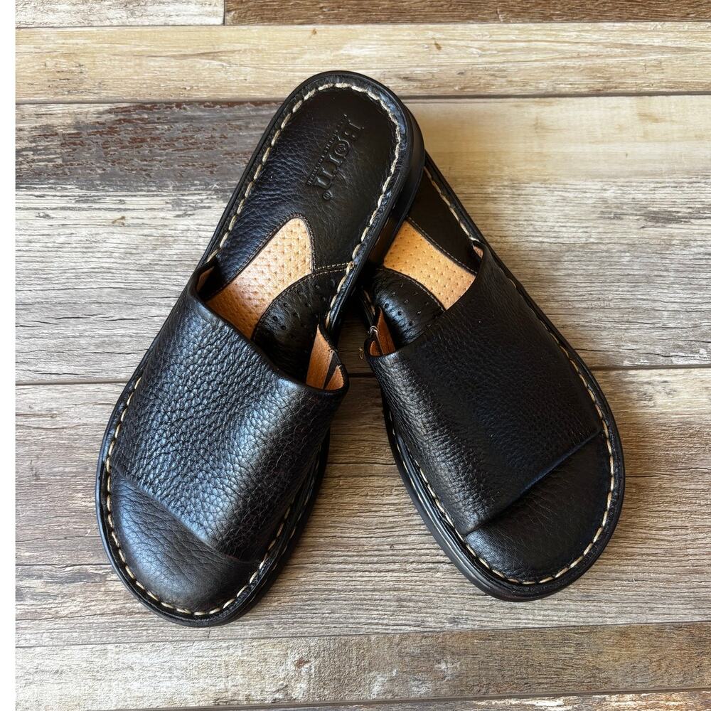 BORN Womens Black Casual Leather Slide Sandals Size 7.5 With Stitching